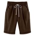 thumbnail image 6 of Cagogo Women Cotton Linen Plus Size Elastic Waist Shorts with Pockets Casual Bermuda Pants Summer Relaxed High Waisted Lounge Beach Trousers, Brown 3XL, 6 of 7