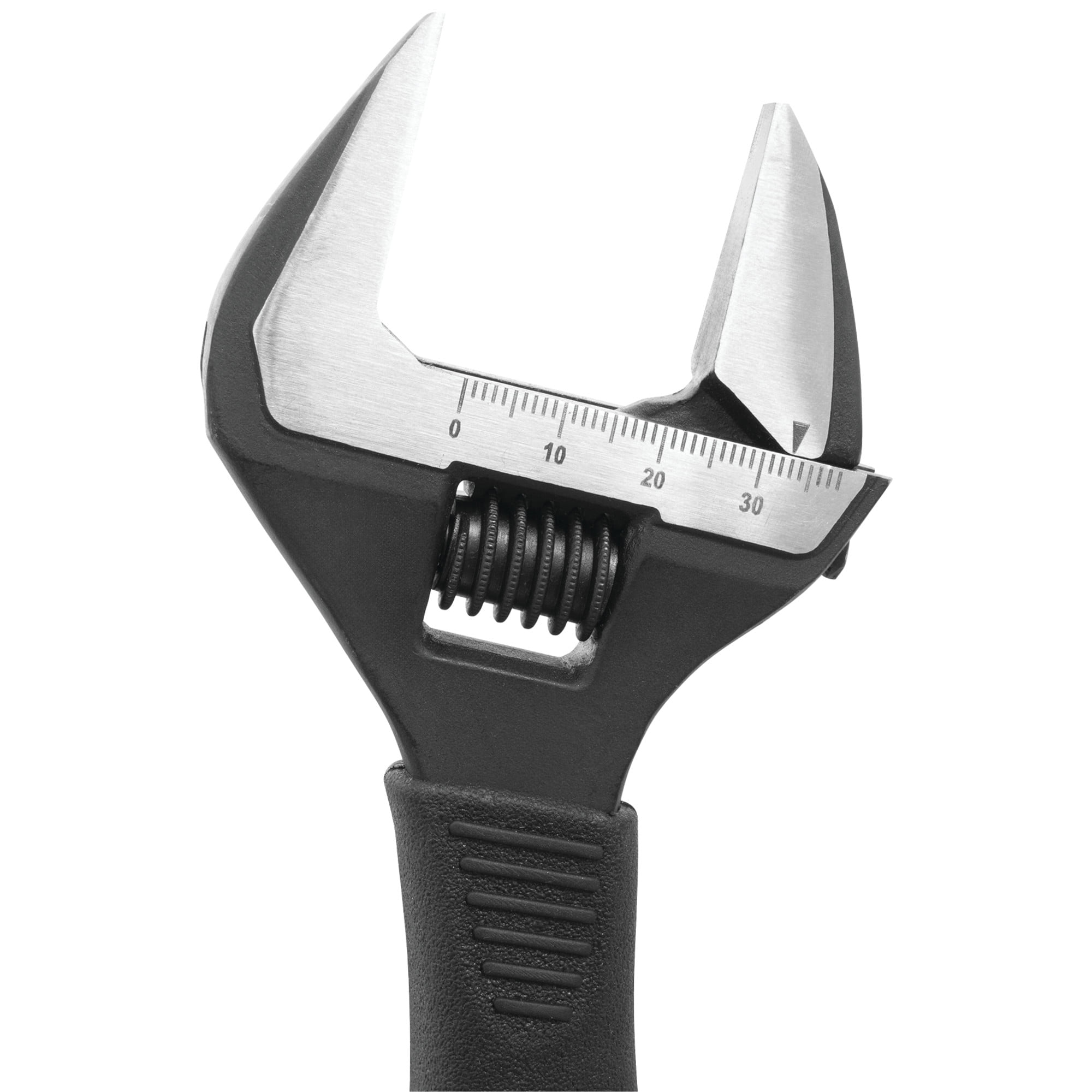 Performance Tool W30622 8 Inch Wide Mouth Adjustable Wrench: 1-1/2-in Jaw Capacity, Chrome Vanadium Steel, Ergonomic Molded Grip, Black Phosphate Finish, SAE/Metric, For Auto, Home, Black