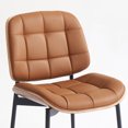 thumbnail image 3 of Mid Century Modern Dining Chairs with Walnut Grain Back, Brown Faux Leather Dining Room Chairs Set of 2, Checkered Soft Cushion Kitchen Chairs with Adjustable Foot Pads, 3 of 8
