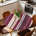 thumbnail image 3 of Rose Red Purple Stripes Fitted Tablecloth with Elastic Edged, Round Table Cloth for Dining Table, Farmhouse Colorful Abstract Lines Waterproof Oil Proof Table Cover for Indoor Outdoor 55"-60", 3 of 8