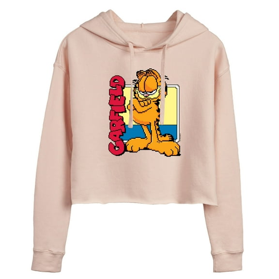 Garfield - Pixel Square - Juniors Cropped Pullover Hoodie