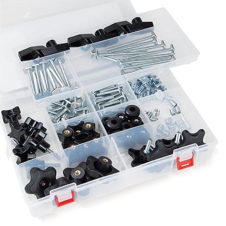 UPC: 0843441100188 | POWERTEC 128-Piece Set Jig and Fixture T-Track Hardware Kit w/Knobs and 1/4 -20 Threads  71127