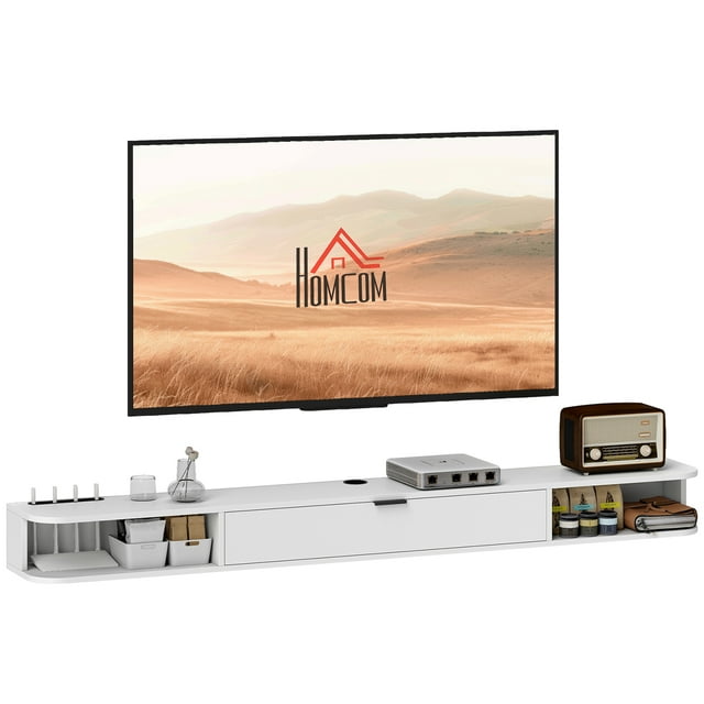 HOMCOM Meuble Télé Flottant de 71 Pouces, Console Multimédia Murale, Blanc