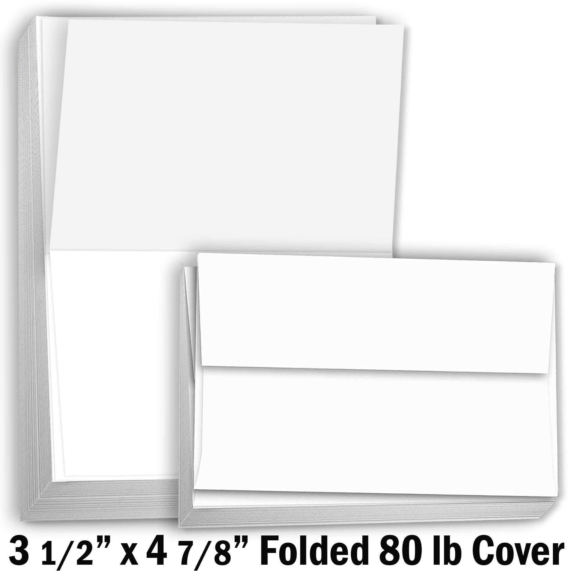 Hamilco White Cardstock Thick Paper  3 1/2 x 4 7/8" Blank Folded Small A1 Cards with Envelopes - Greeting RSVP Invitations Stationary - Heavy weight 80 lb Card Stock for Printer - 100 Pack