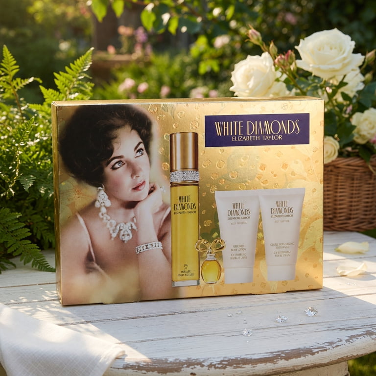 White Diamante 4点セット スキンケア Elizabeth Taylor White Diamonds Gift Set, Eau De Toilette, Body