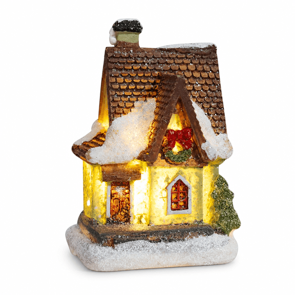 GARDVORA Christmas Winter Village Houses,with LED Light Up,Mini Christmas Figurines Accessories for Villages Landscape Accessory Set