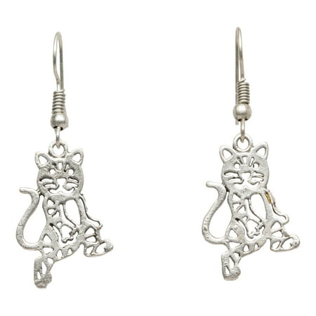 Silver Plated Cat - Cat Silver Plated Dangle Fashion Earrings