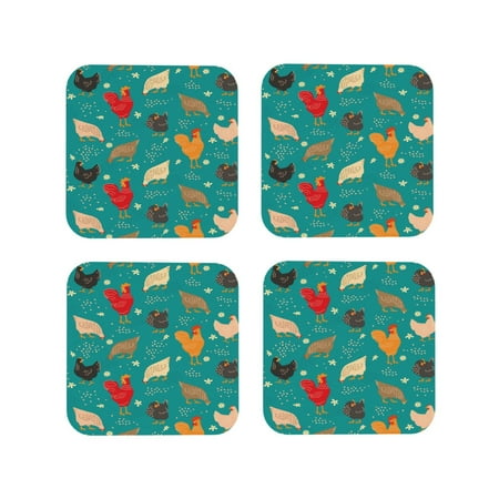 

Vsdgher Cute Hens And Rooster Leather Coasters for Drinks Durable Drink Coasters 4 Set for Tabletop Protection Luxurious Home Décor and Housewarming Gift-Square