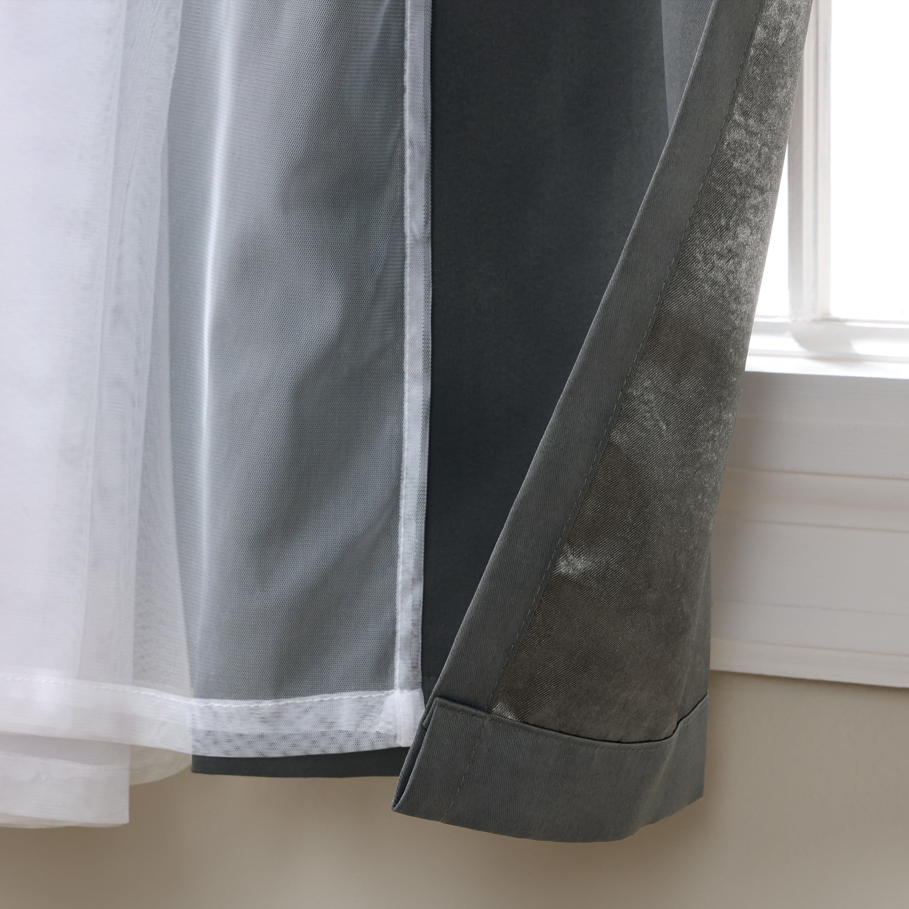 TOWN & COUNTRY LUXE Talia Double Layer Indoor Curtains, Sheer and Room Darkening Blackout, Grommet Top, Energy Efficient, 2-Pack Set, 52"x63", Black Pearl