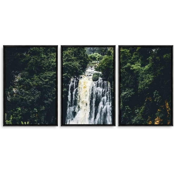 IDEA4WALL 3 Piece Framed Canvas Wall Art for Living Room, Bedroom Waterfall in Deep Forest of Croatia Canvas Prints for Modern Home Decoration Ready to Hang