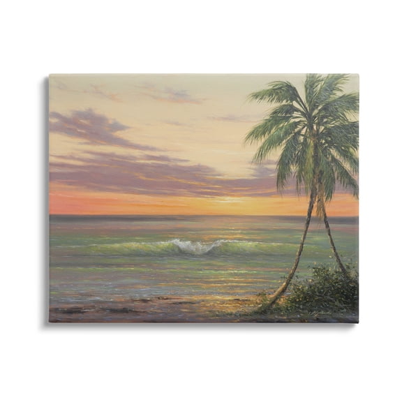 Tropical Ocean Waves Beach Coastal Painting Gallery Wrapped Canvas Print Wall Art
