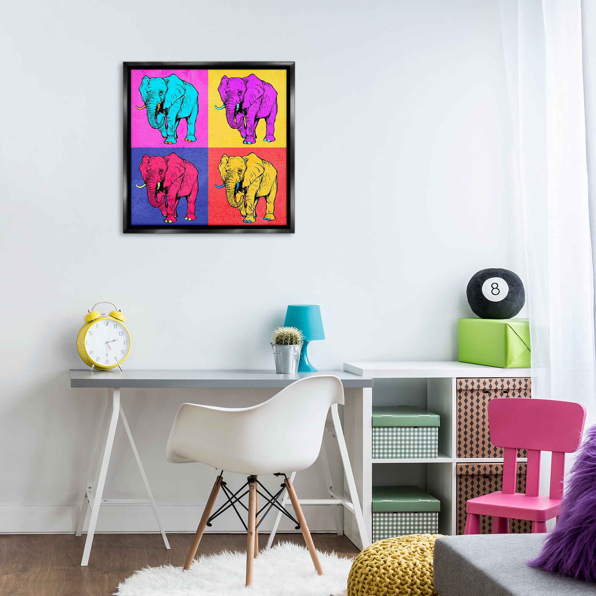 Stupell Industries Bold Pop Elephants Animals Painting Black Floater Framed Canvas Art Print Wall Art, 25 x 25