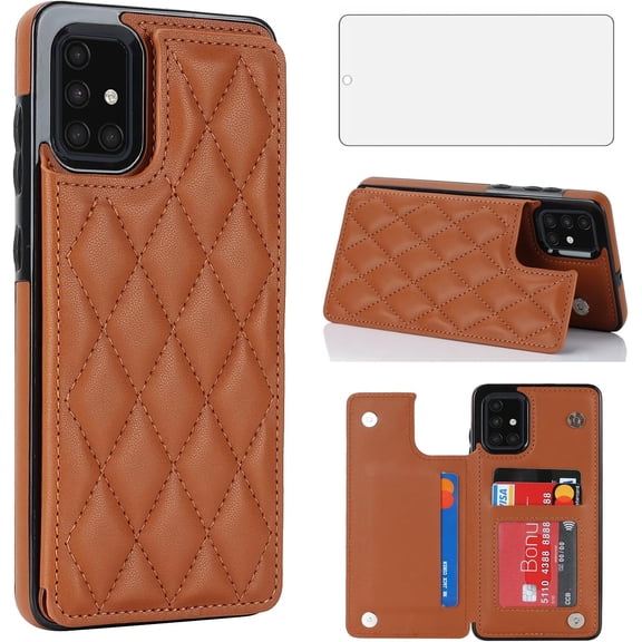 HCTian Phone Case for Samsung Galaxy A51 5G/A 51 5G UW Verizon Wallet Cover with Tempered Glass Screen Protector and Leather RFID Credit Card Holder Stand Cell Accessories 51A G5 S51 Women Men