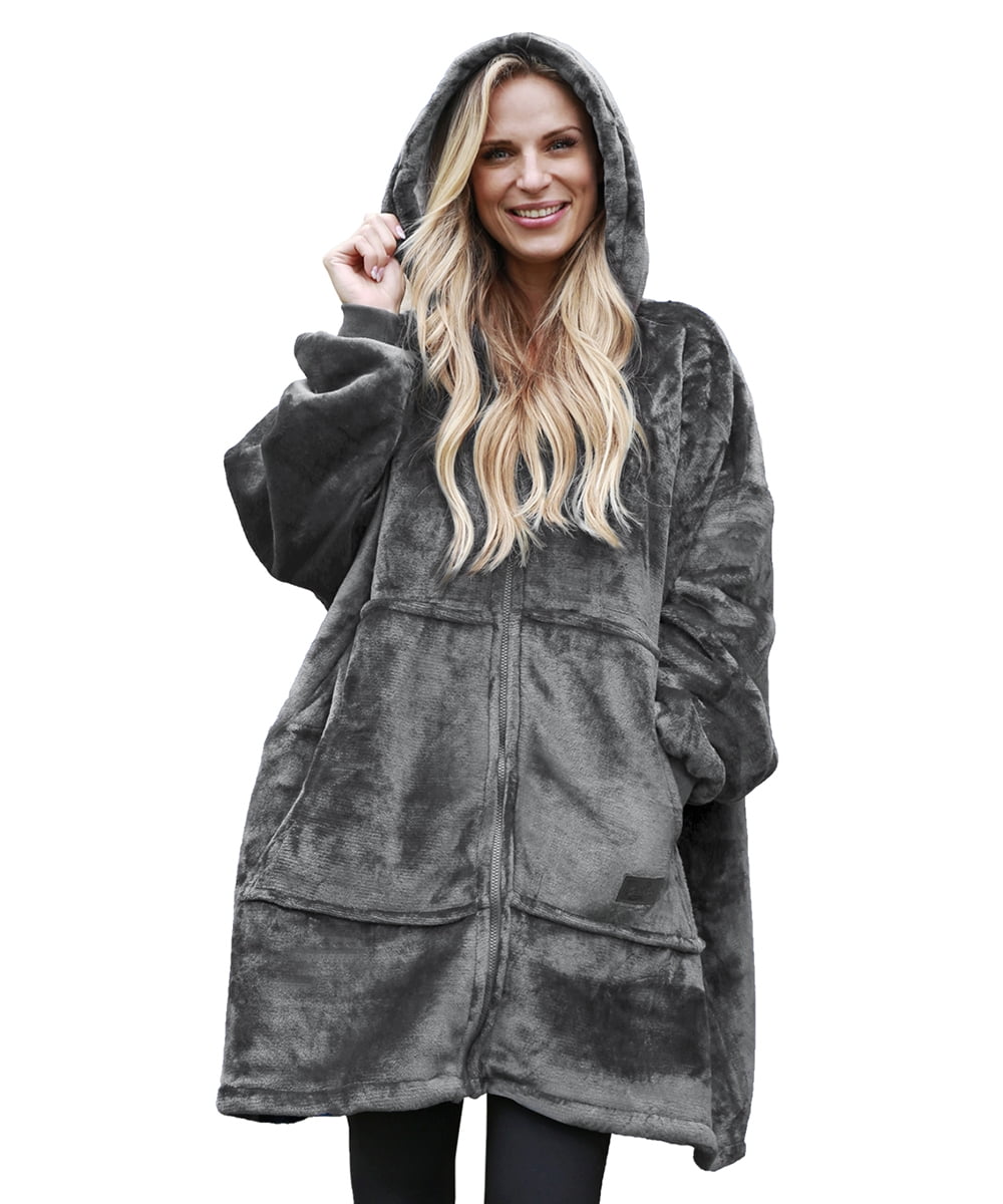 Solaris Deluxe Reversible Fleece Oversized Blanket Sweatshirt with Hood Super Soft Warm Large Plush Sleeved Throws for Adult Wom