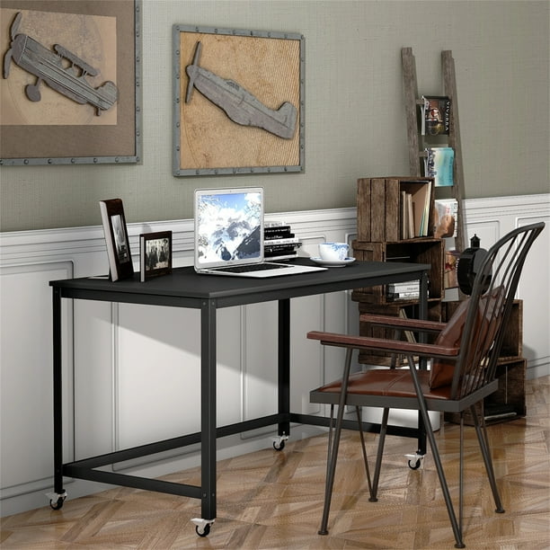 Costway Escritorio con Ruedas para Oficina Mesa de Ordenador de Marco de Metal Escritorio de Trabajo para Hogar Estudio 120 x 60 x 75cm Negro