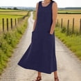 thumbnail image 5 of Gamivast Linen Dresses for Women Sleeveless Crew Neck Loose Fit Shift Midi Dress Cotton Linen Solid with Pockets Flowy Comfy Casual Daily Wear Summer Dresses, 5 of 8