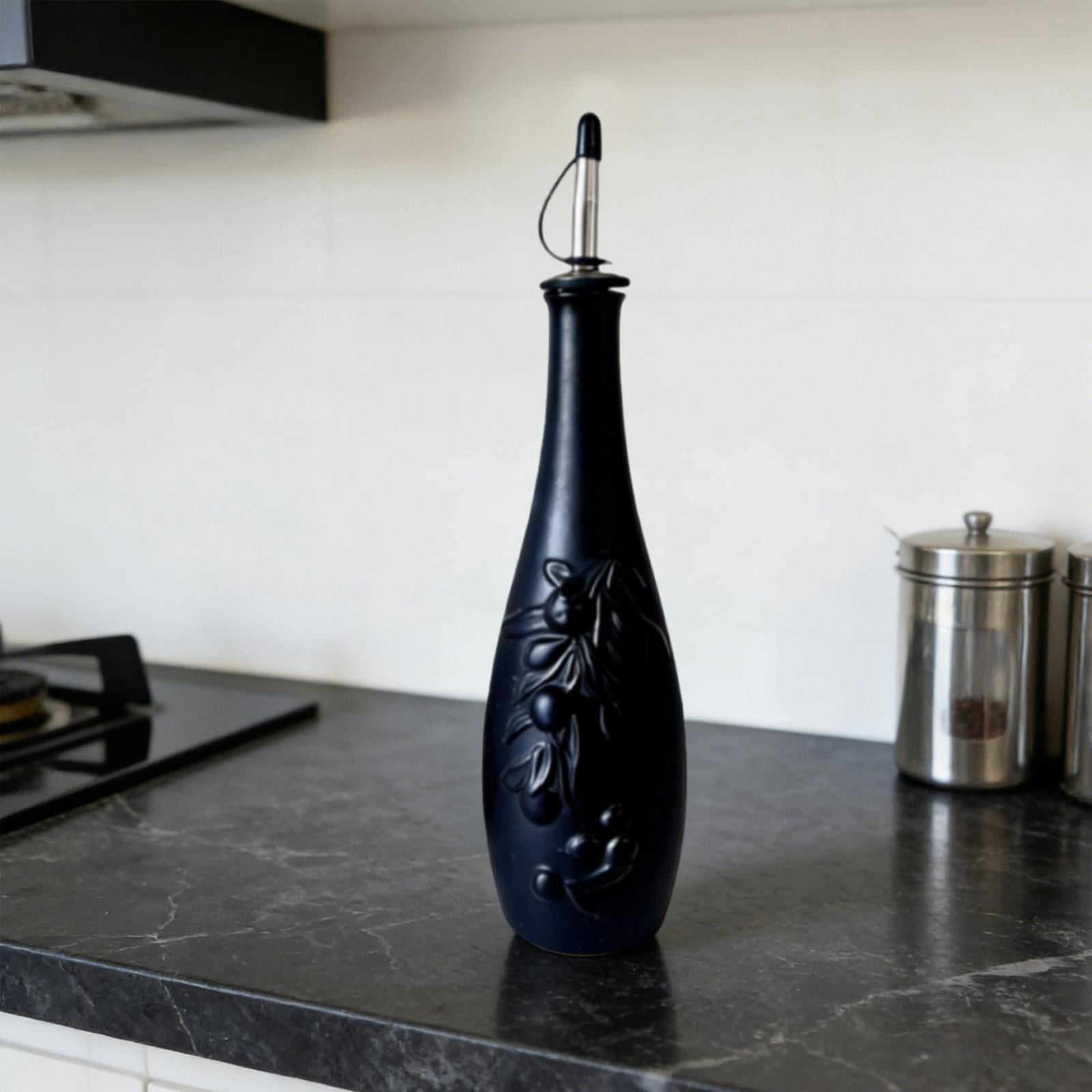 kowaku Ceramic Oil Bottle 350ml for Shoyu Syrup Nordic Pourer for Cooking Barbecue Heat Resistant with Lid Olive Oil Dispenser Black