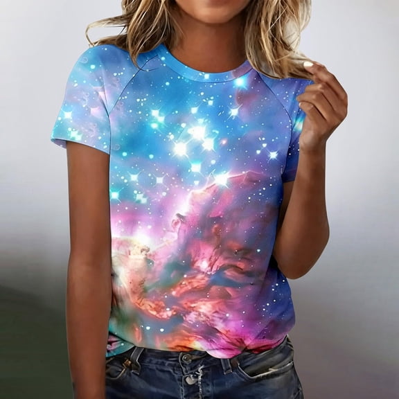 Lumosvexa Summer Womens Graphic T-Shirt for Women Casual Short Sleeved Shirt Tops Fashionable Relaxed Crew Neck T Shirt Multicolor Size 2XL