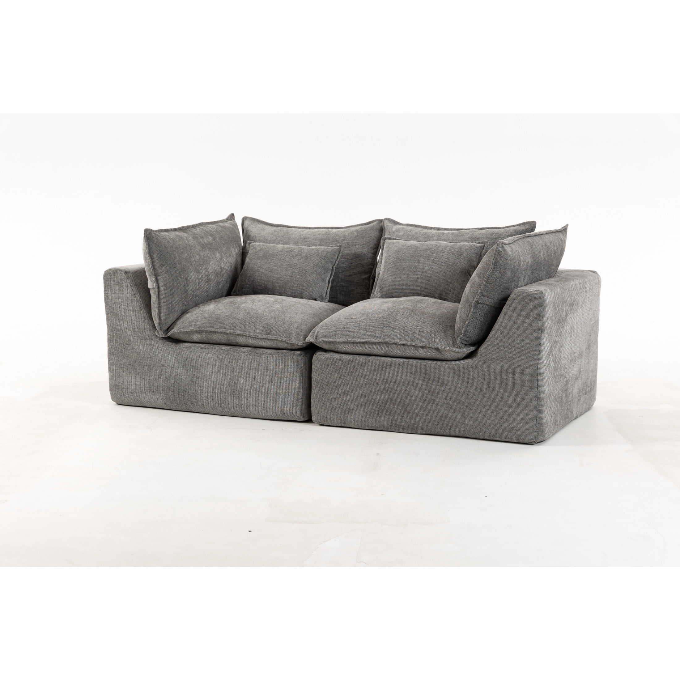 GDF Studio Lunas 74.8" Oversized Modular Cloud Waffle Fabric Sectional Sofa, 2-Seat Comfy Couch for Living Room, Grey