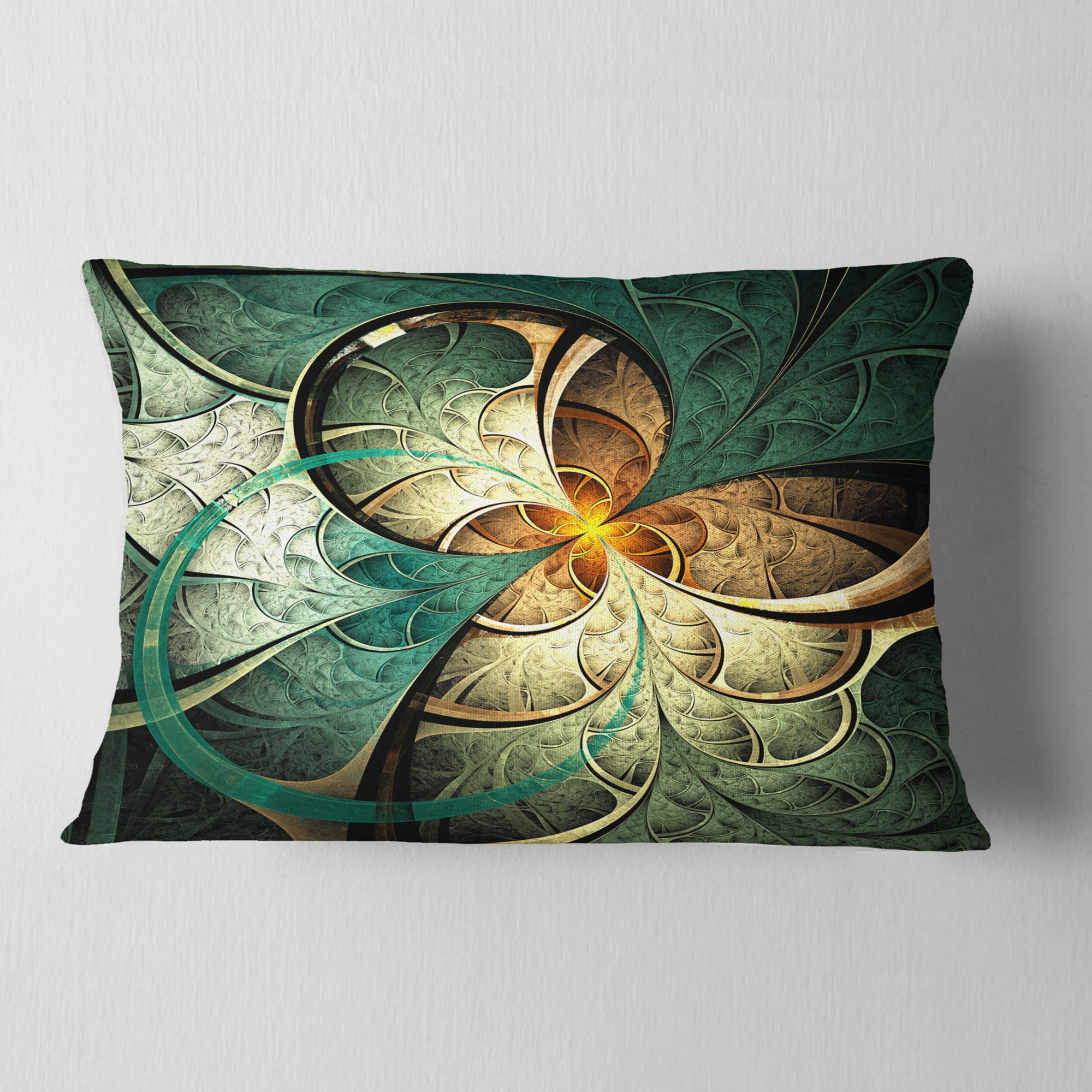 Designart Dark Yellow Green Fractal Flower - Abstract Throw Pillow - 12x20