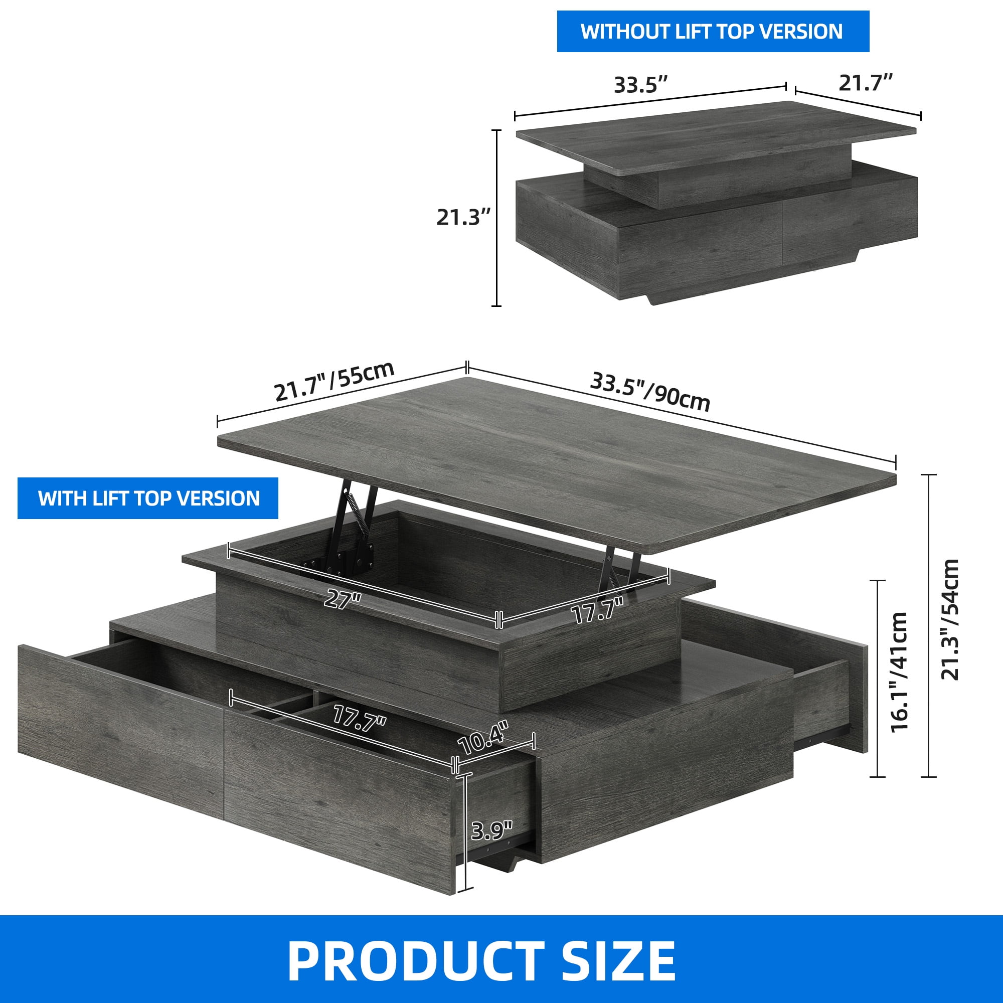Uforic Lift Top LED Coffee Table, Smart Center Table with 4 Drawers, Gray