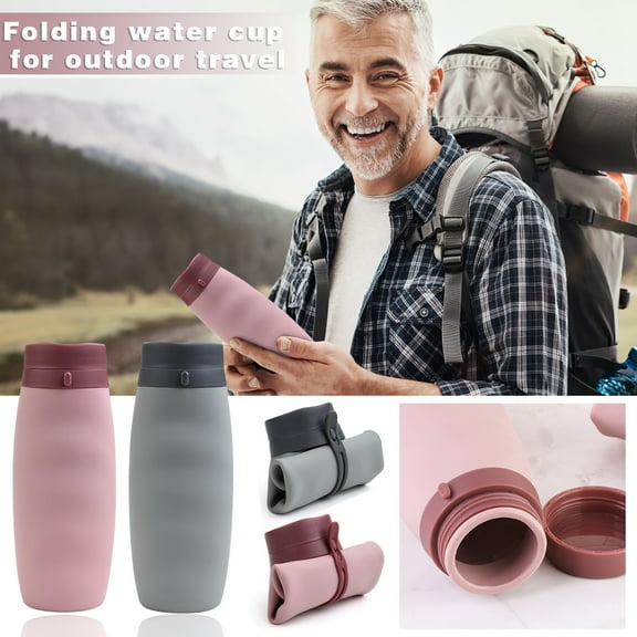 Collapsible Sports Water Bottle 600ml Leakproof Portable Foldable Drink Kettle for Outdoor Hiking Running Gym Workouts, UKHBMC | Gray