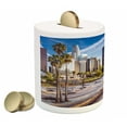 thumbnail image 2 of Travel Piggy Bank, Downtown Cityscape of Los Angeles California USA Avenue Buildings Palms Print, Ceramic Coin Bank Money Box for Cash Saving, 3.6" X 3.2", Blue Grey Green, by Ambesonne, 2 of 4