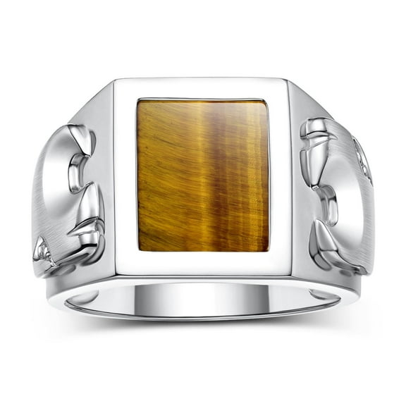 RYLOS Men's Rings Sterling Silver Designer Ring Tiger Head On Both Sides Diamond in the Eyes and Tiger Eye Rings For Men Size 13