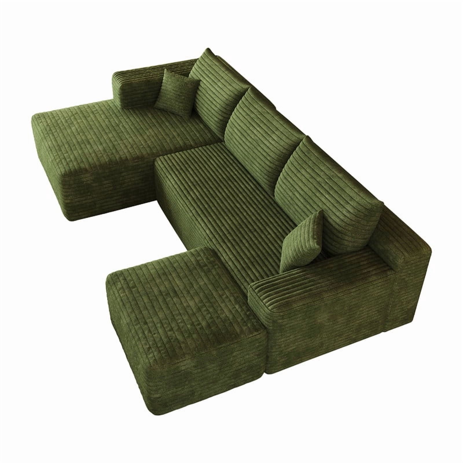 103" Cloud Sectional Sofa with Ottoman, Modern U-Shaped Modular Couch with Reversible Chaise Lounge, Plush Corduroy Upholstered Deep Seat Sofa for Living Room, Apartment, No Assembly Required