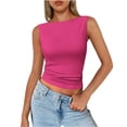 thumbnail image 2 of Lumtrix Boat Neck Tank Tops For Women Seamless Shirts Cute Casual Basic Sim Fitted Summer Going Out Crop Tops Hot Pink XL, 2 of 6