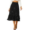 Allegra K Women's Printed Elastic High Waist Ruffled Hem Zipper Midi Skirt