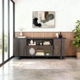 thumbnail image 2 of 72" Modern TV Stand for TVs up to 85" with Adjustable Cabinets, Open Storage Shelf & Metal Legs, Brown Wood Finish, 2 of 9