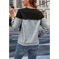 thumbnail image 4 of Round Neck Lace Trim Two Tone Light Classic Sweater for Women Gray Large, 4 of 4