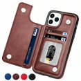 thumbnail image 1 of Leather Flip Wallet Case Card Holder Phone Back Cover for iPhone 12 (Brown), 1 of 1