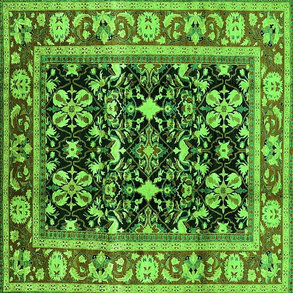 Ahgly Company Indoor Square Oriental Green Industrial Area Rugs, 8' Square