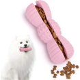 thumbnail image 1 of Juguetes masticables para perros, resistentes y rellenables, con dispensador de golosinas, de caucho natural duradero para la limpieza dental, 4,3 x 4,3 x 12,7 cm, color rosa., 1 of 5