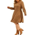 thumbnail image 4 of Agnes Orinda Plus Size for Women's Dress Faux Suede V Neck Long Sleeve A-Line Dress 2023, 4 of 5