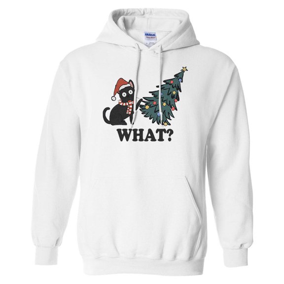What Christmas Cat Hoodie Sweatshirt Unisex Large White