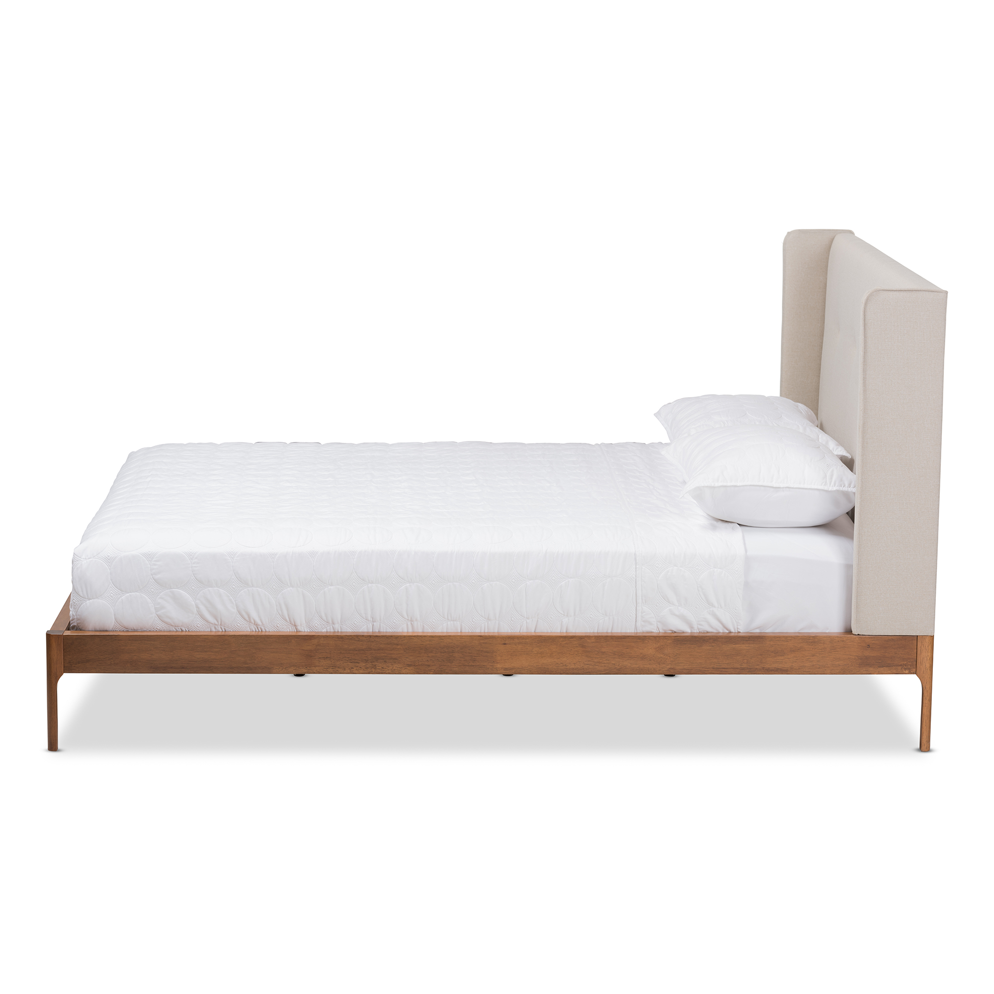 Skyline Decor Walnut Wood Beige Fabric King Size Platform Bed - image 3 of 5