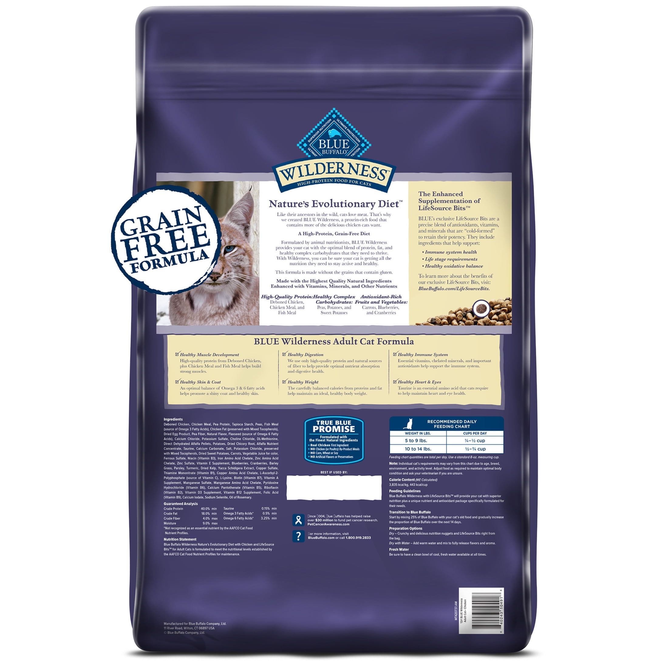 Blue Buffalo Wilderness Natural Adult Dry Cat Food, High-Protein, Chicken, 12-lb. Bag