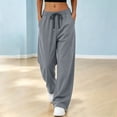 thumbnail image 6 of Athletic Pants For Womens Liweisiy Drawstring Elastic High Waist Loose Solid Color Trousers Casual Breathable Gym Workout Pants Gray M, 6 of 9