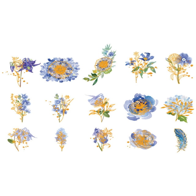 CAROOTU 30 PCS Watercolor Scrapbooking Sticker Pack Simulation Flowers Plant Transparent Decal Collection