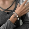 thumbnail image 4 of ZPAQI Punk Cross Pendant Bracelet Adjustable Wrist Chain Reflective Pearls Bangle, 4 of 12