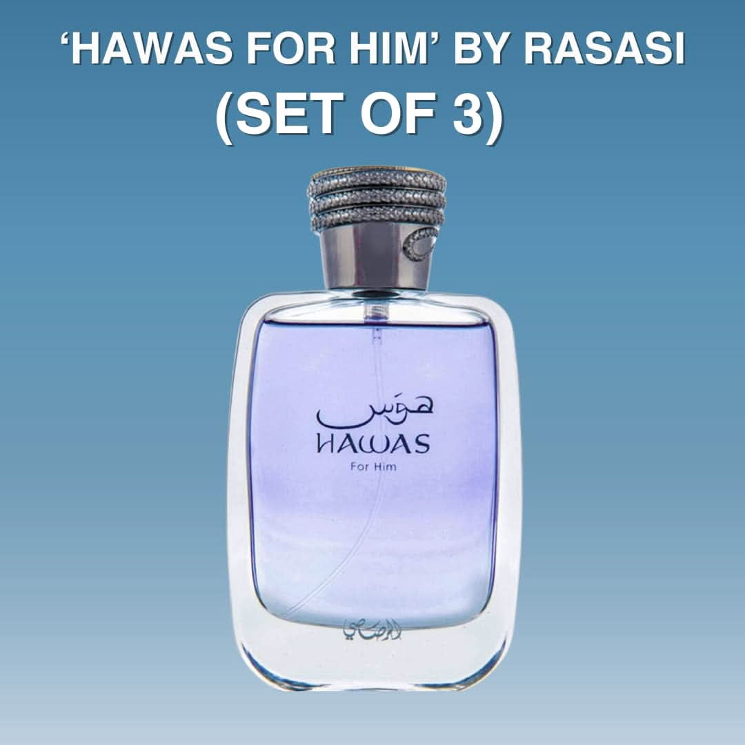 Rasasi Hawas for Him Eau De Parfum 3 Pack Set, Aquatic Cologne for Men 100ml (3.4 oz)