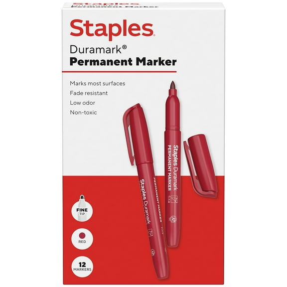 Staples Duramark Permanent Marker Fine Tip Red Dozen (ST62951)