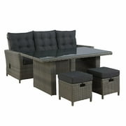 Alaterre Asti All-Weather Wicker 4 Piece Reclining Dining Patio Conversation Set