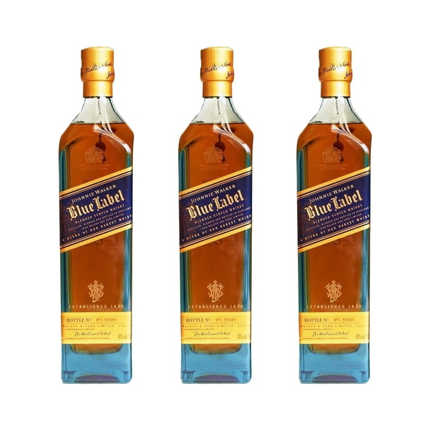 Paquete de 3 Whisky Johnnie Walker Blend Blue Label 750 ml