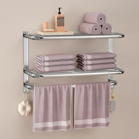3-Tier Towel Racks for Bathroom with Towel Bars Multilayer Hotel Bath Towel Shelf Stainless Steel Wall-Mounted Brushed Finish Holder with Towel Shelves 23 Inches