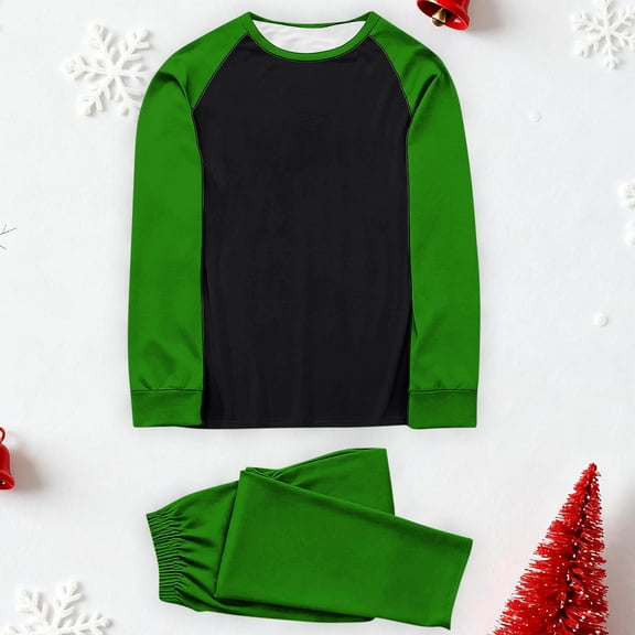 Family Matching Christmas Pajamas Plus Size Xmas Pjs Mathching Set Crewneck Long Sleeve Tops and Bottoms Holiday Family Sleepwear 2 Piece Festival Loungewear for Men Women