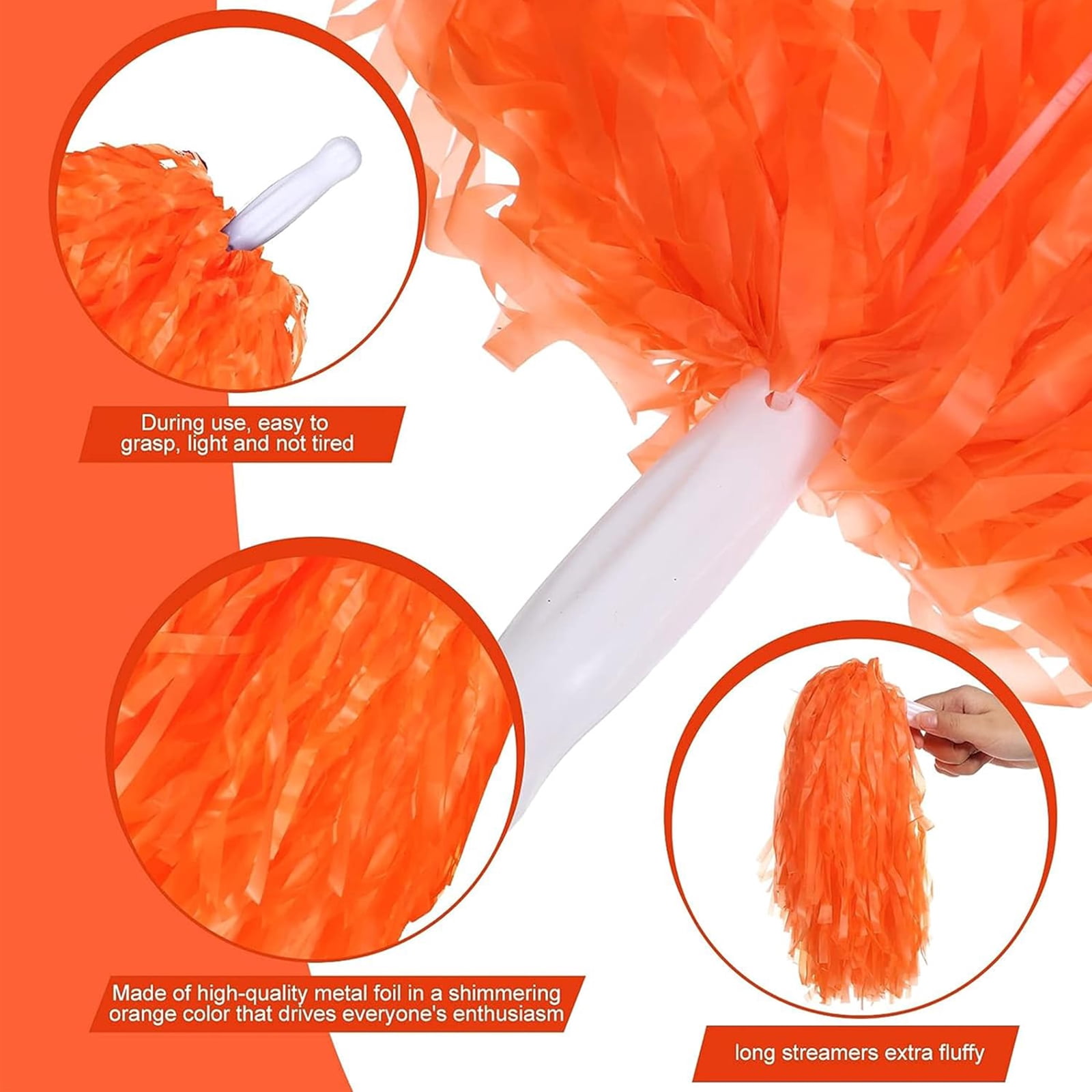 Matte Cheerleading Pom Poms - Soft Plastic with Baton Handle for Sports & Parties(12PCS)